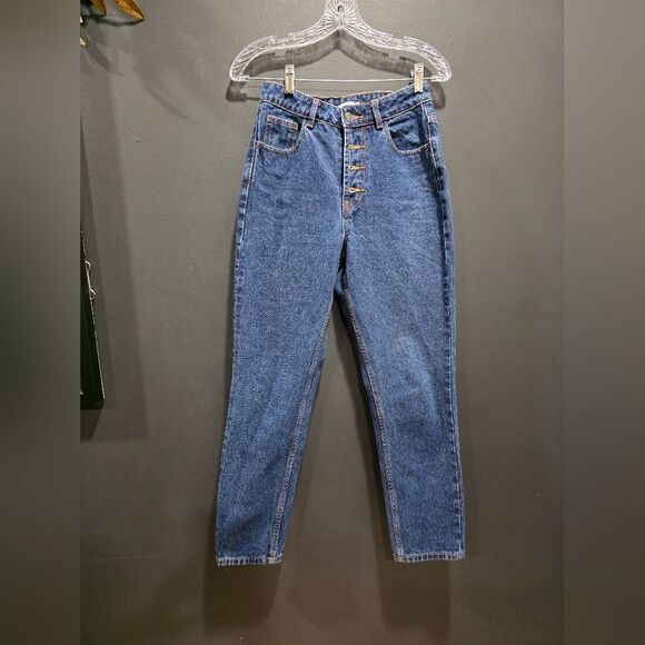12 Storeez Button Fly Taper Ankle Dark Wash Cotton Jeans Size XS 5 Pocket - Picture 1 of 10